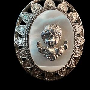 Silver and White Angel Brooch